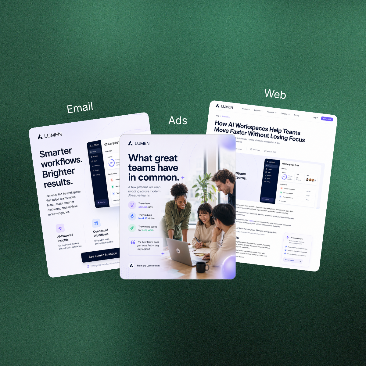 Campaign plan with audience, assets, journey, and measurement connected